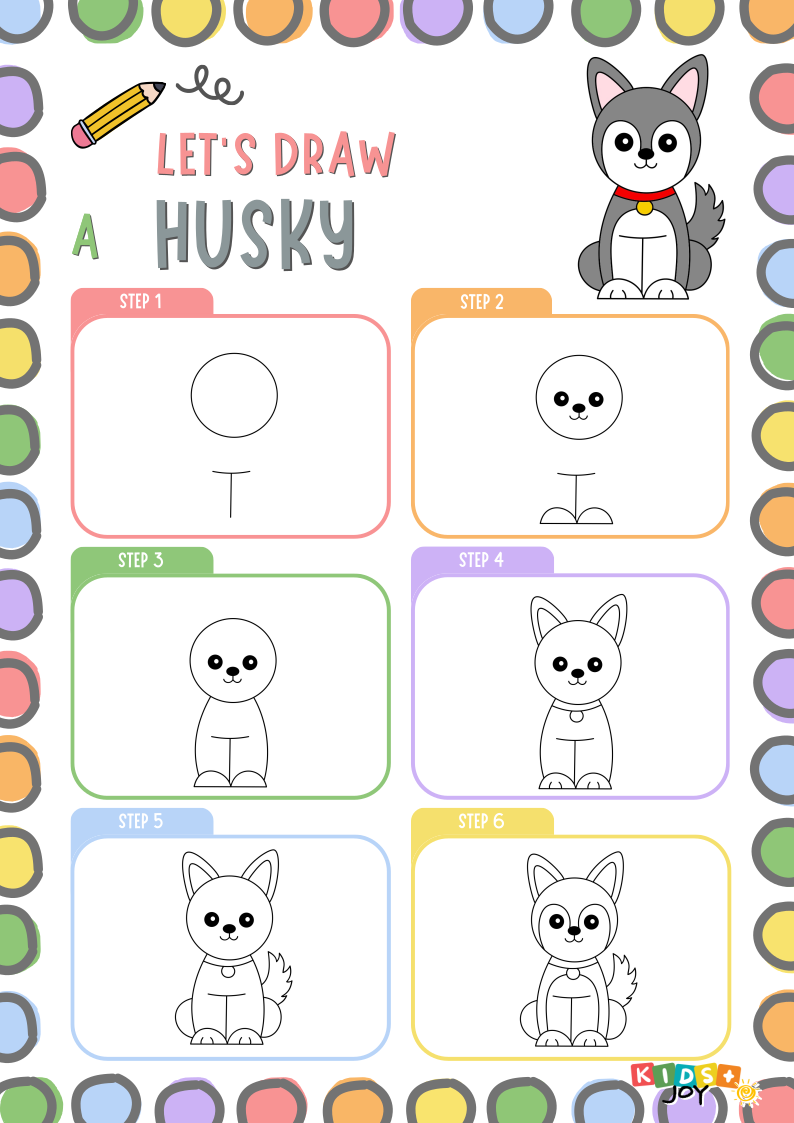 How to draw a husky dog step by step