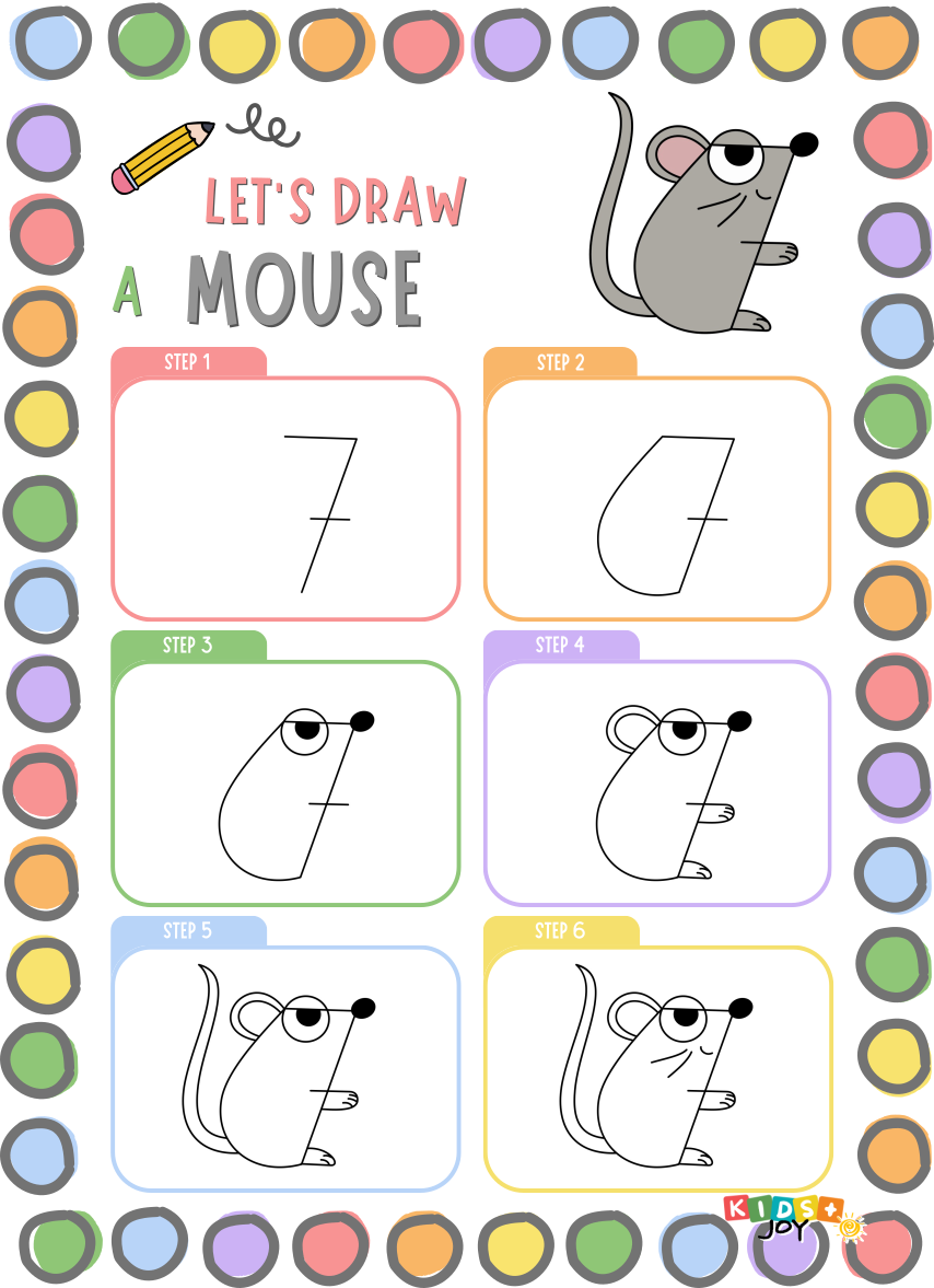 How to draw a mouse with number 7 step by step