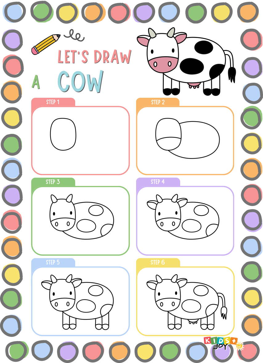 Steps to draw a cow