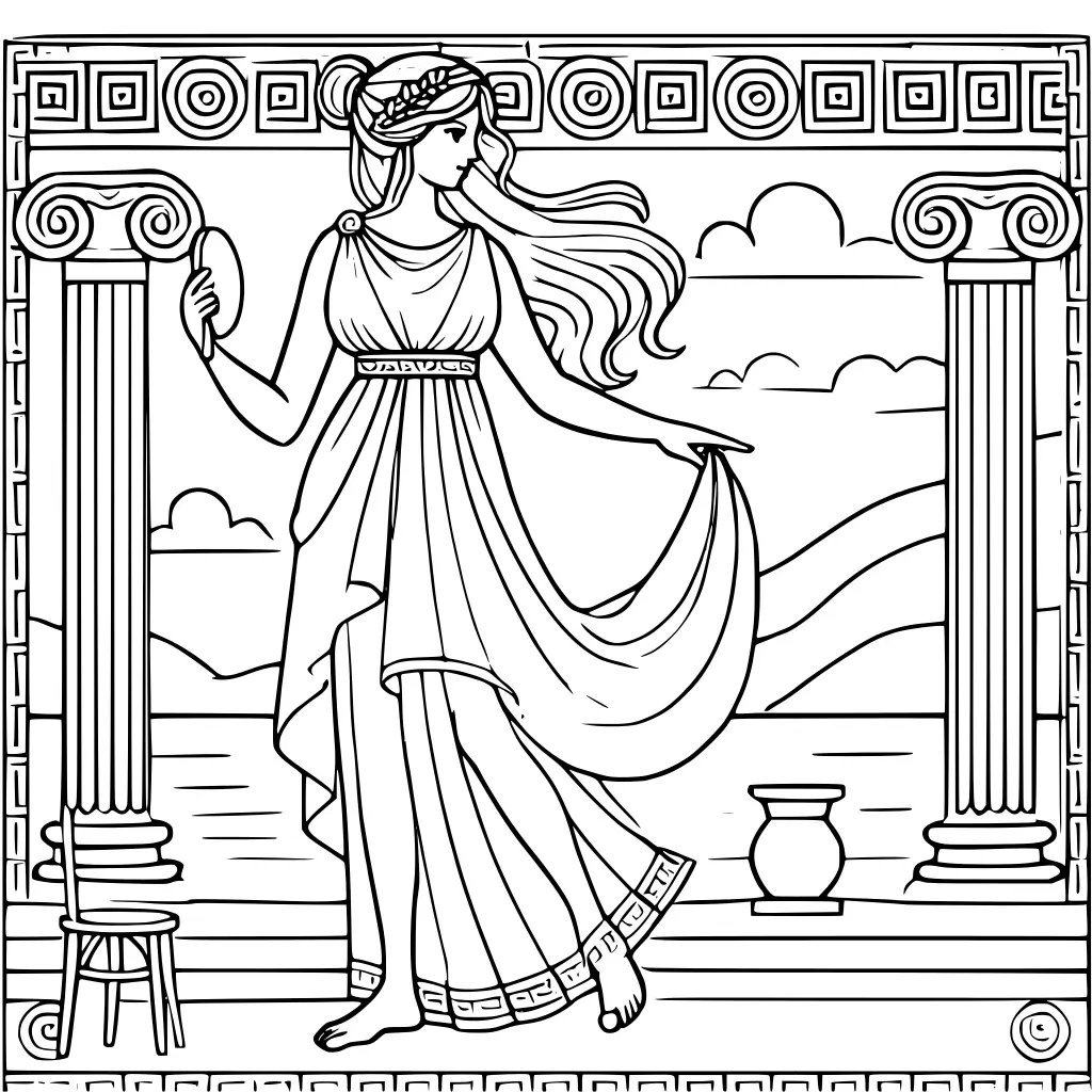 Kostenlose klassische Malvorlage von Prinzessin Aphrodite zum Ausdrucken