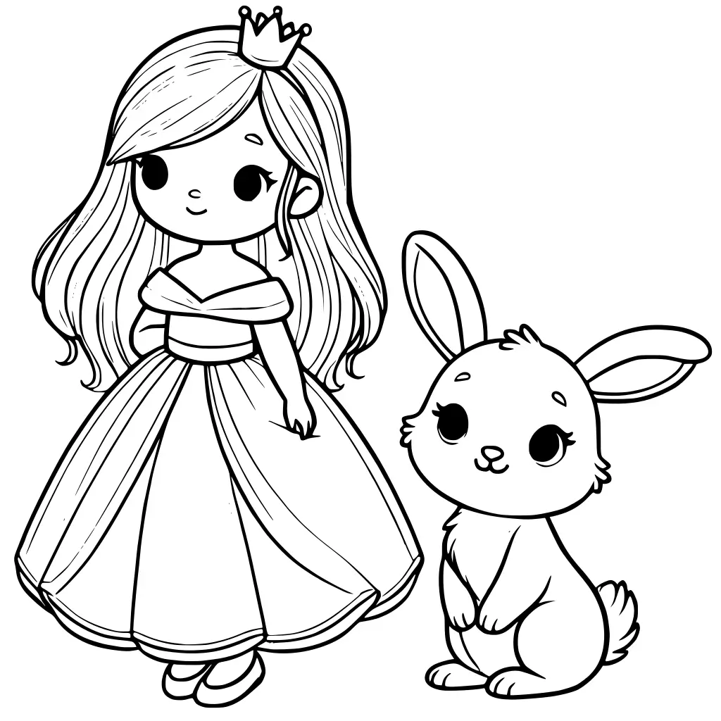 Ausmalbild Prinzessin mit Kaninchen