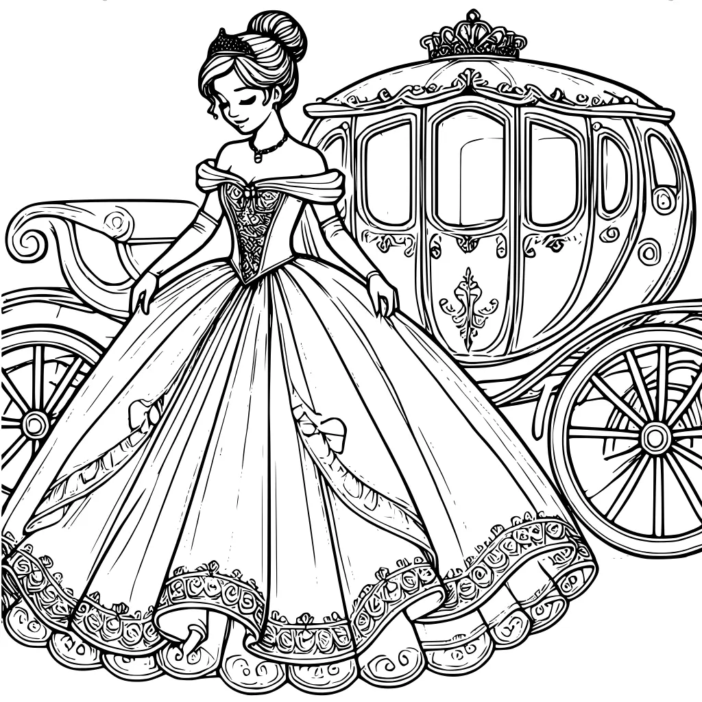 Ausmalbild Prinzessin mit Kutsche