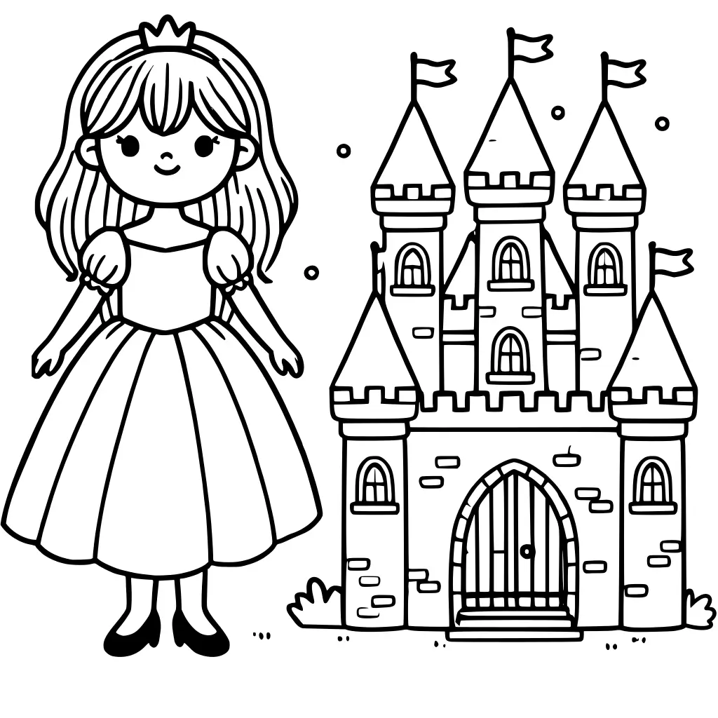 Ausmalbild Prinzessin mit Schloss