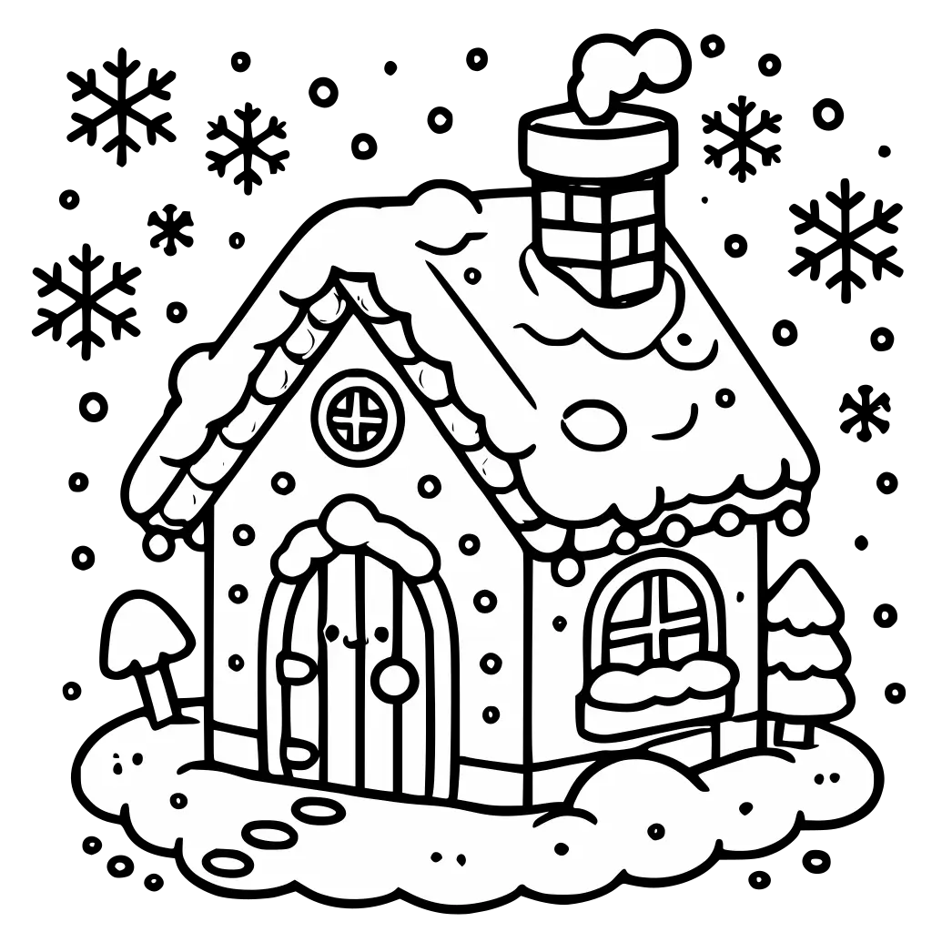 Cute gingerbread house coloring page