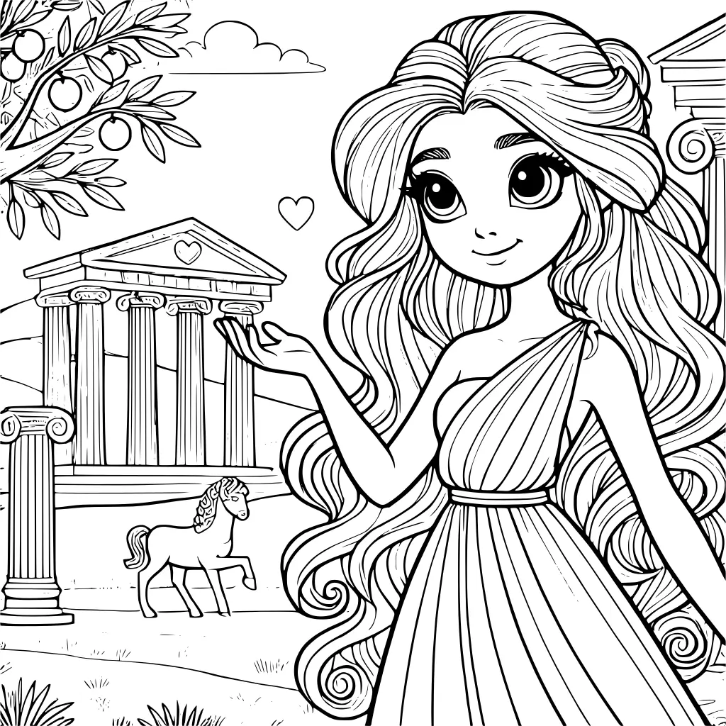 Liebenswerte Prinzessin Aphrodite Ausmalbild zum Ausdrucken