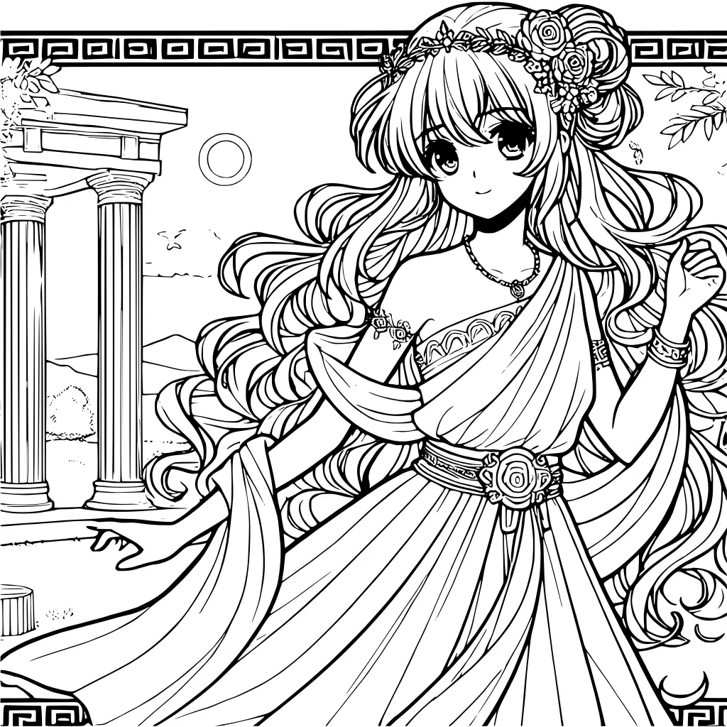 Prinzessin Aphrodite im Anime-Stil Ausmalbild zum Ausdrucken