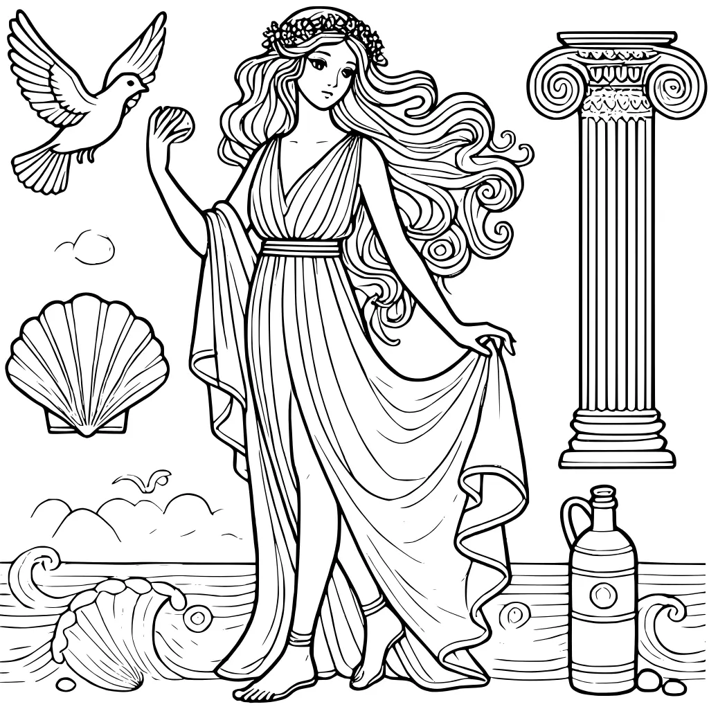 Prinzessin Aphrodite im klassischen Stil Ausmalbild zum Ausdrucken