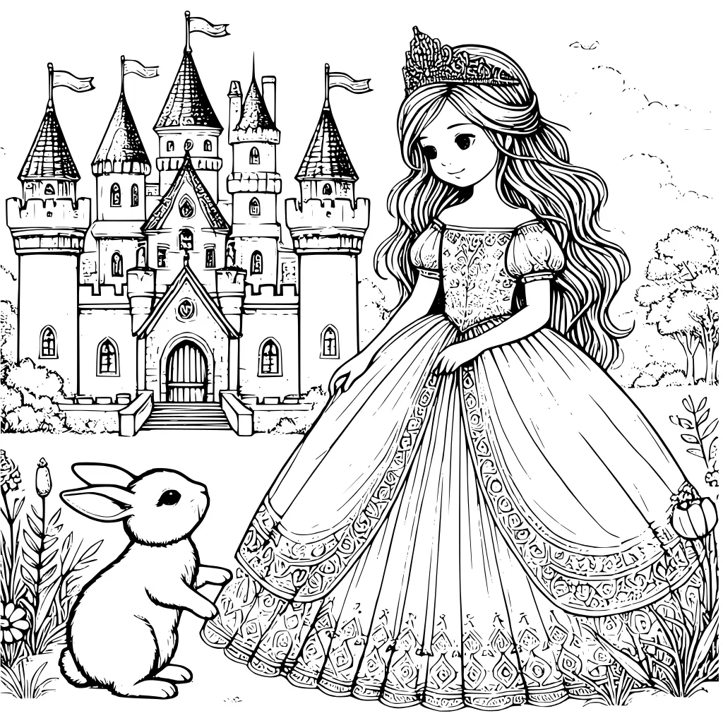 Prinzessin und Häschen Ausmalbild zum Ausdrucken