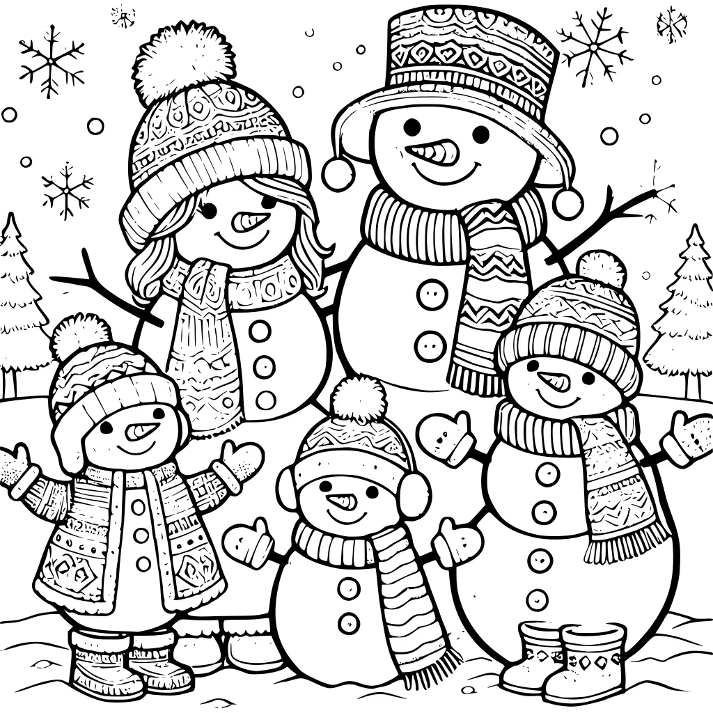 Snowman family coloring page