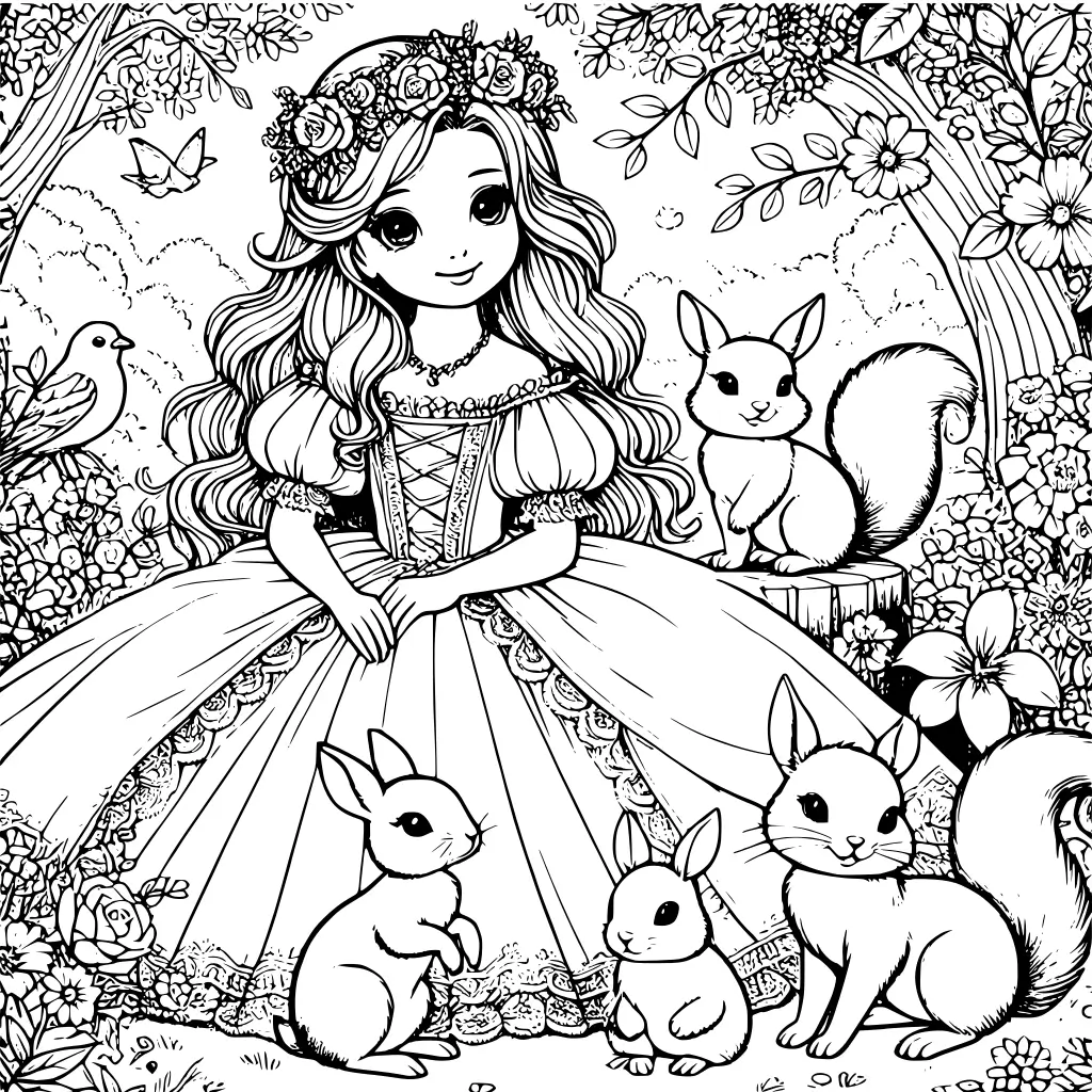 Süße Prinzessin mit Hasen Ausmalbild zum Ausdrucken