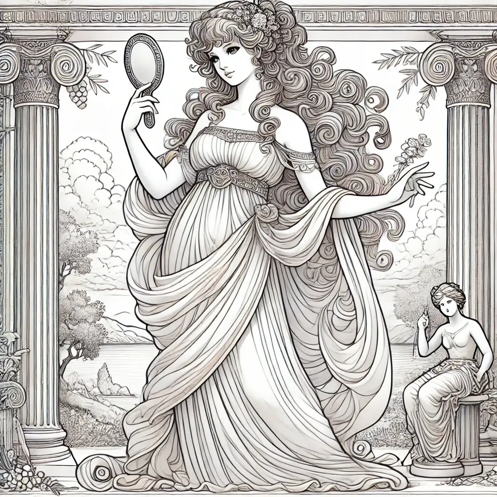 Wunderschöne Prinzessin Aphrodite Ausmalbild zum Ausdrucken