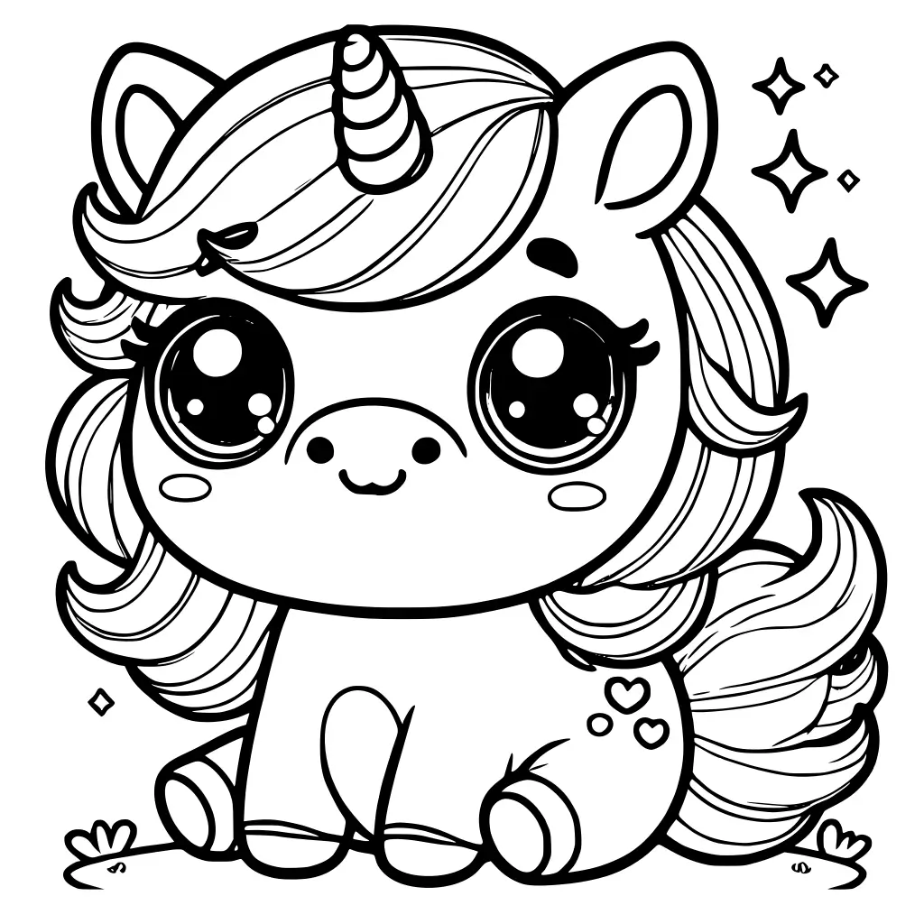 Wunderschönes Kawaii-Einhorn Ausmalbild zum Ausdrucken
