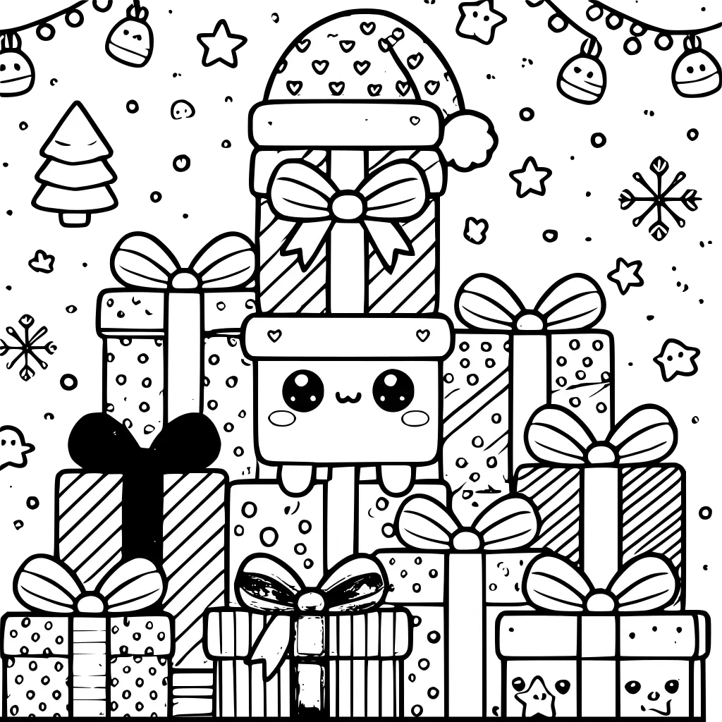 Kawaii Christmas Presents coloring page
