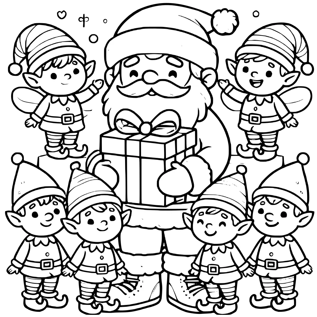 Santa Claus and His Elves coloring page