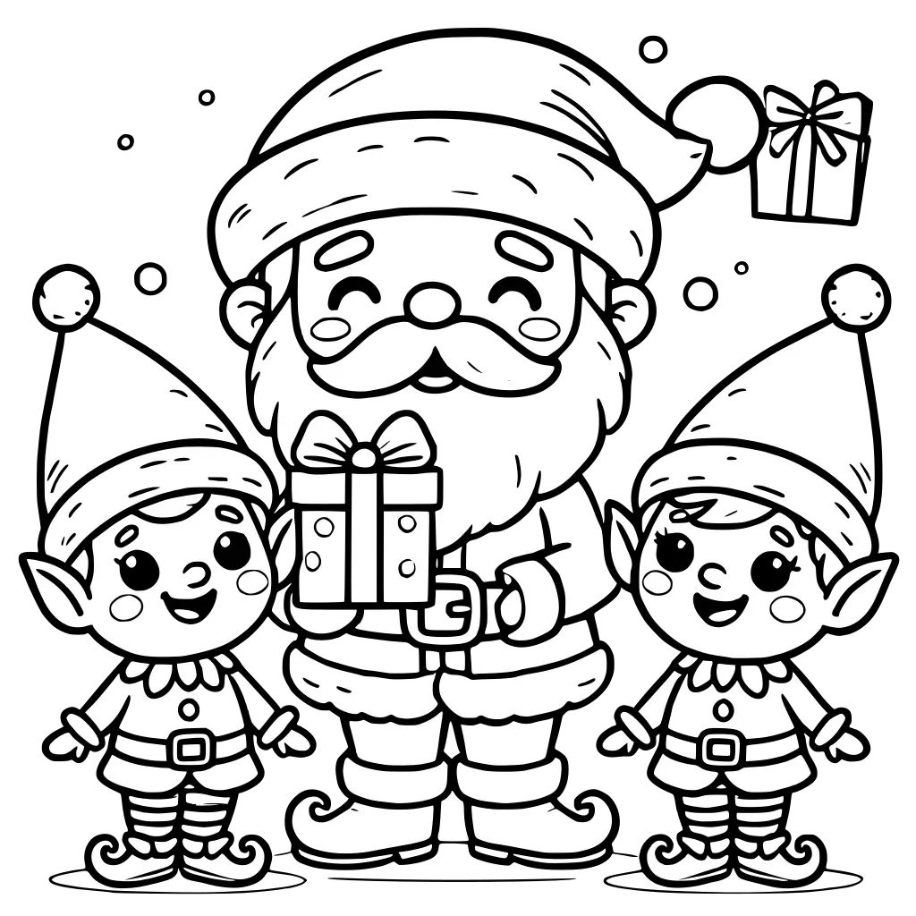 Santa Claus with Elves coloring page