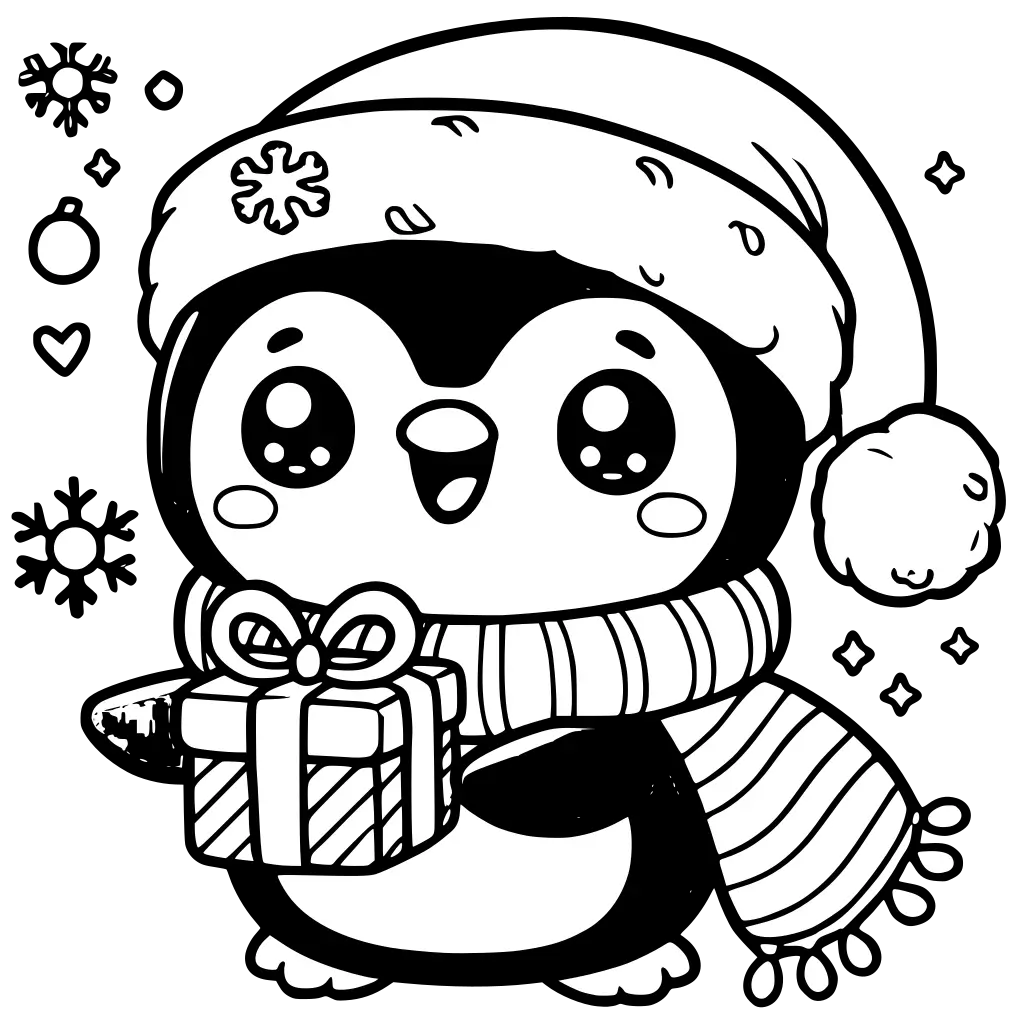 kawaii christmass penguin coloring page