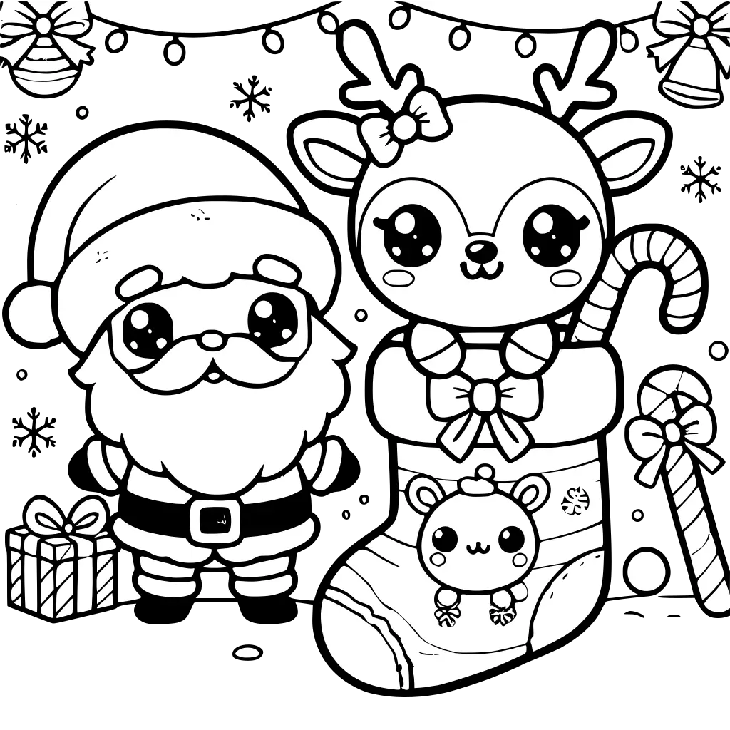 kawaii santa claus with reindeer